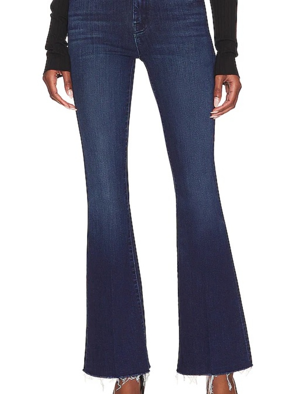 MOTHER Dark Blue Flare Jeans with Raw Hem